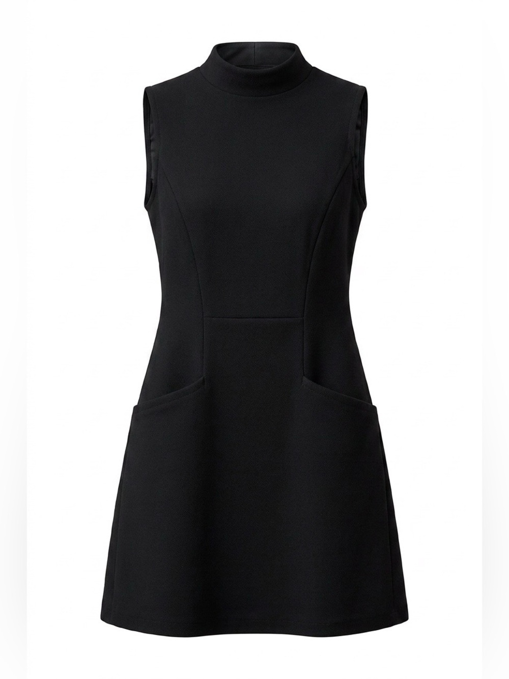 Sleeveless Mini Dress with Mock Neck & Pockets in Black by Tintoretto